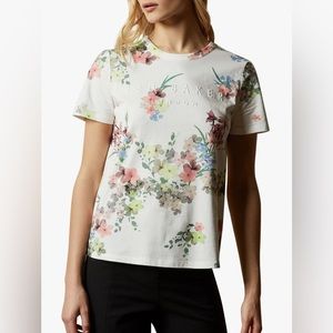 Ted Baker Pergola Branded T-shirt White Multi Floral Size  2